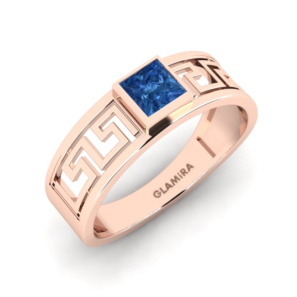Oro Rosso 585 Zircone Blu Scuro Anello da uomo Daphine