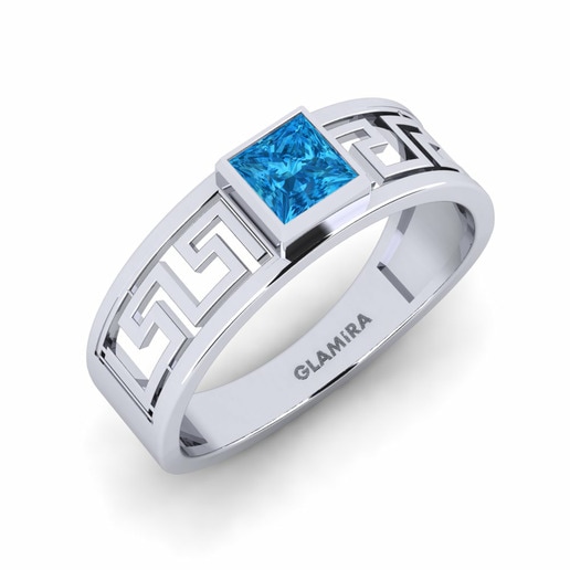 Men's Ring Daphine 585 White Gold & Blue Topaz