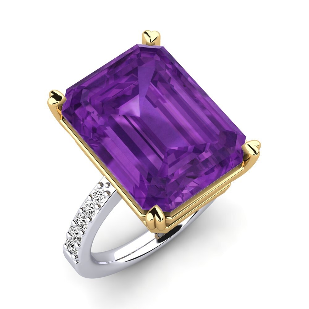 14k Oro Blanco & Amarillo Amatista Anillo Darcie