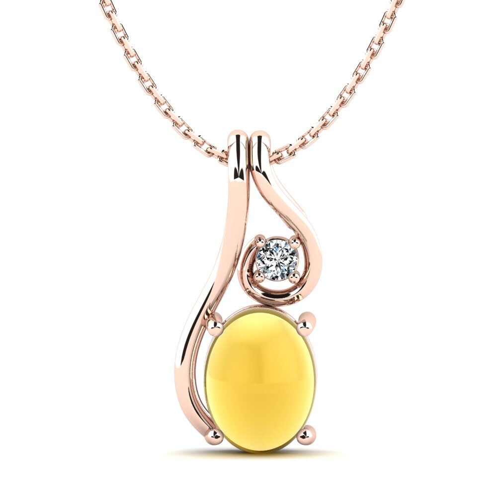 14k Oro Rosa Citrino Cabujón Colgante de Mujer Dariele