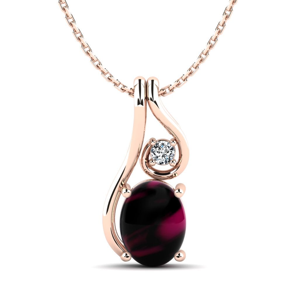 14k Oro Rosa Granate Rhodolite Cabujón Colgante de Mujer Dariele