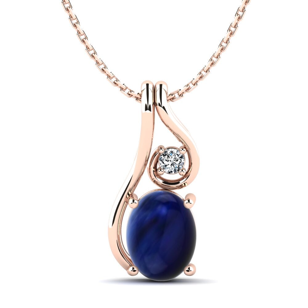 14k Oro Rosa Zafiro Cabujón Colgante de Mujer Dariele