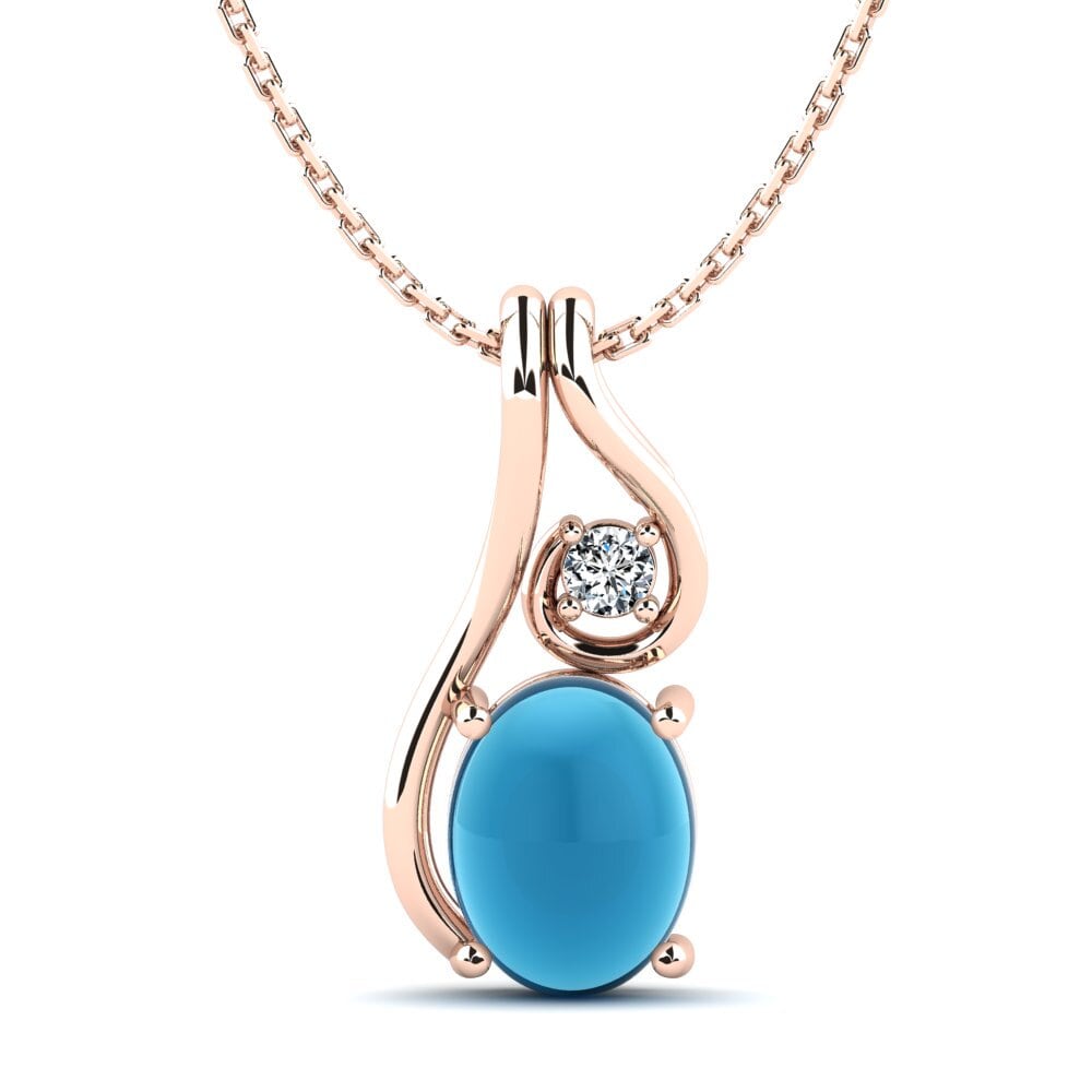 14k Oro Rosa Topacio Azul Cabujón Colgante de Mujer Dariele