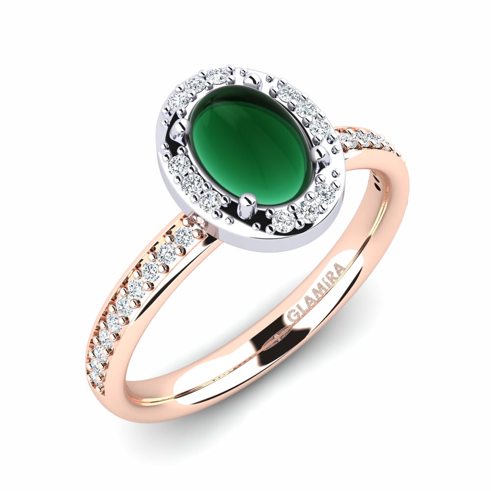 Or Rose& Blanc 18k Émeraude Cabochon Bague Darika