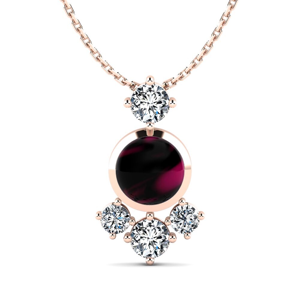 14k Oro Rosa Granate Rhodolite Cabujón Colgante de Mujer Darolyn