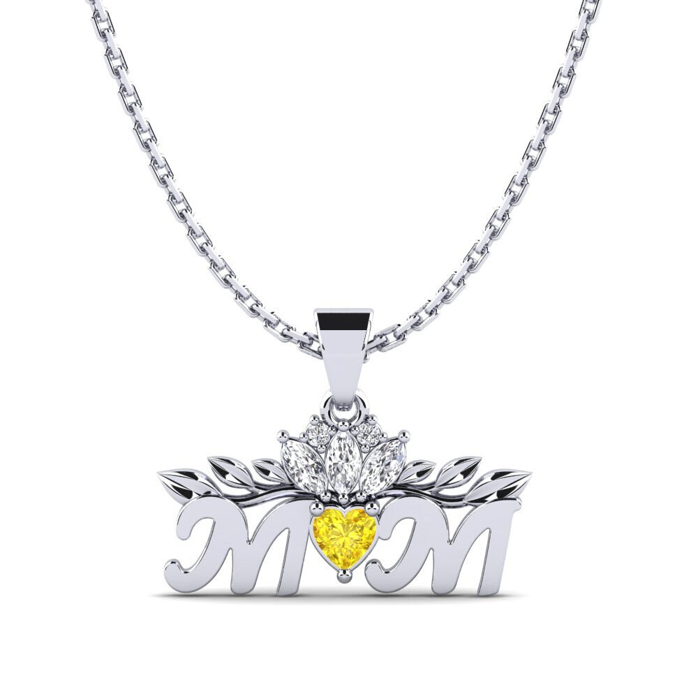 14k Oro Blanco Zafiro amarillo Colgante de Mujer Davina