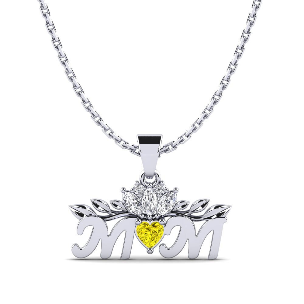 14k Oro Blanco Diamante Amarillo Colgante de Mujer Davina