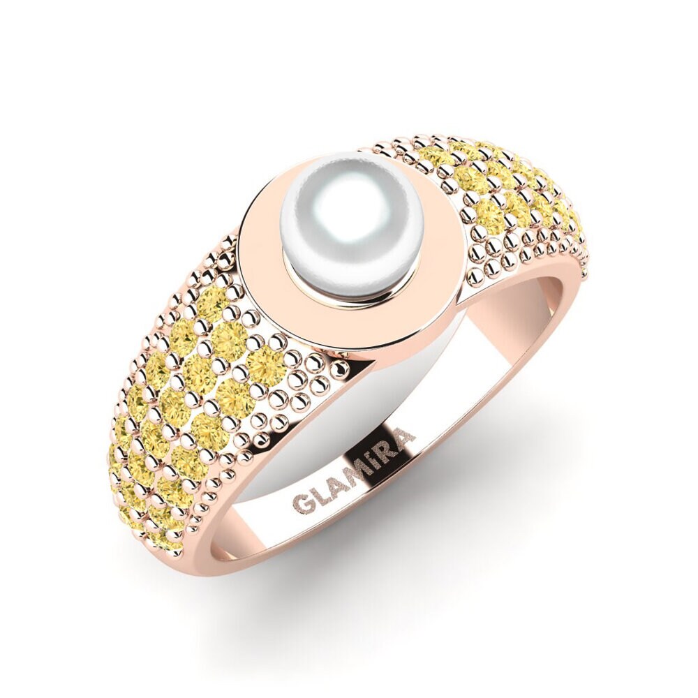 14k Oro Rosa Diamante Amarillo Anillo Dawb