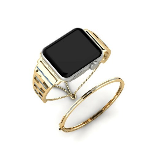 Apple Watch® Daydate Set Stainless Steel / 585 Yellow Gold & Đá Swarovski Xanh Lam & Đá Swarovski