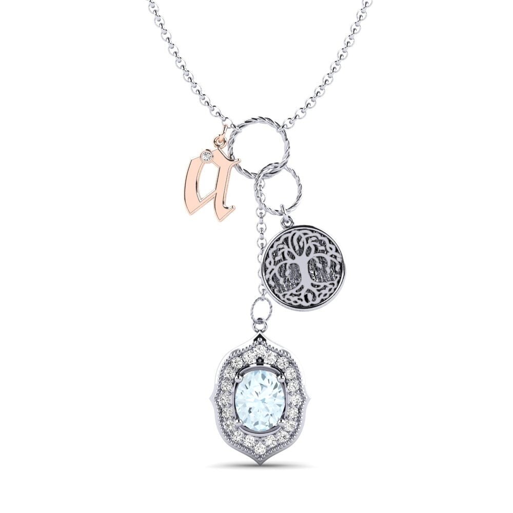 585 Weiß & Rotgold Aquamarin Damen halskette Daylla - A