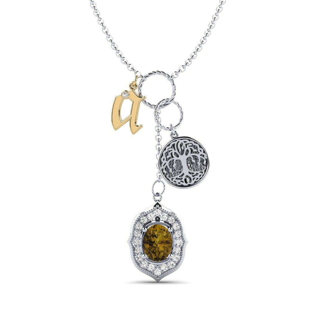 Initials Brown Zircon 14k White & Yellow Gold Initial & Name Necklaces