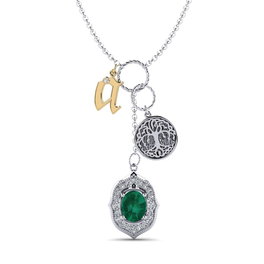 585 Weiß & Gelbgold Smaragd Damen halskette Daylla - A