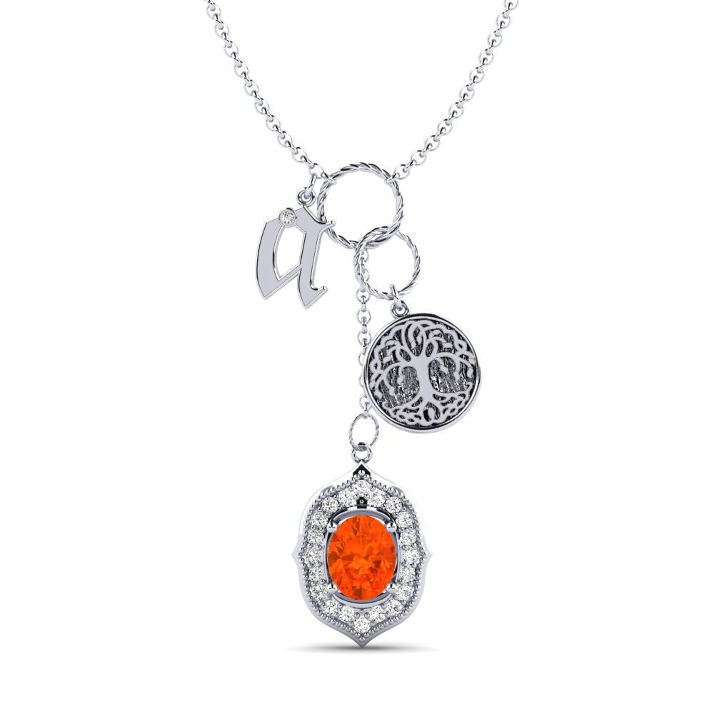 Weiß-Silber Feueropal Damen halskette Daylla - A