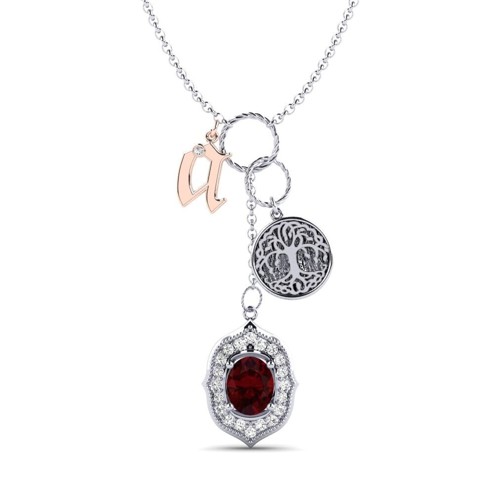 14k Oro Blanco & Rosa Granate Collar de Mujer Daylla - A