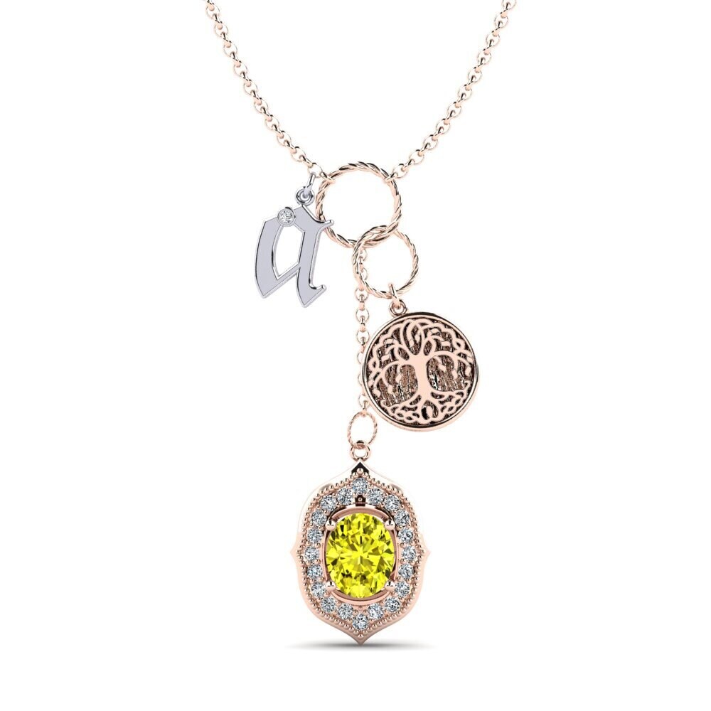 14k Oro Rosa & Blanco Diamante Amarillo Collar de Mujer Daylla - A