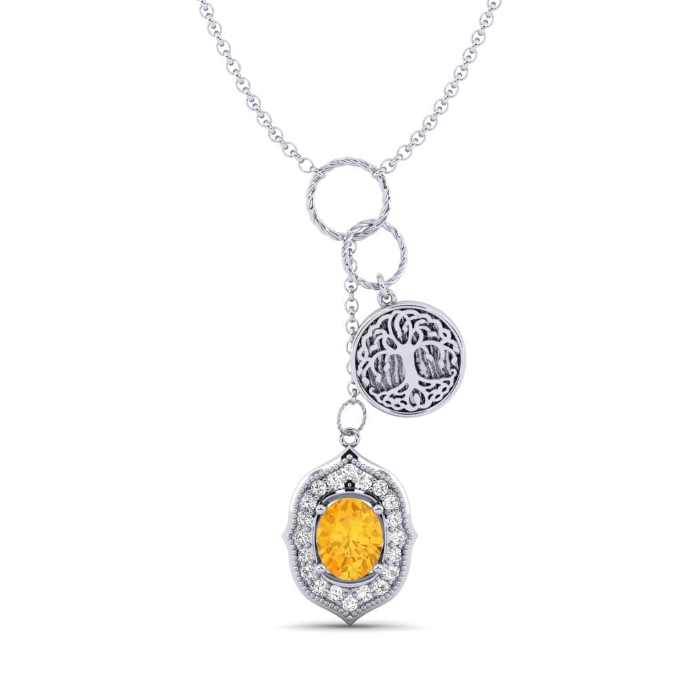 14k Oro Blanco Citrino Collar de Mujer Daylla