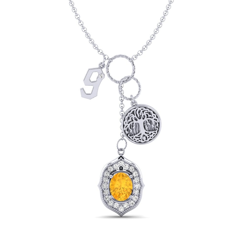 14k Oro Blanco Citrino Collar de Mujer Daylla - G