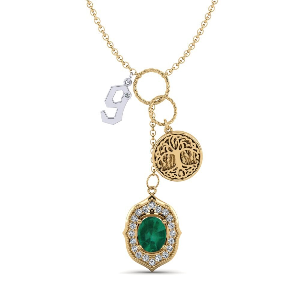 585 Gelb & Weißgold Smaragd Damen halskette Daylla - G