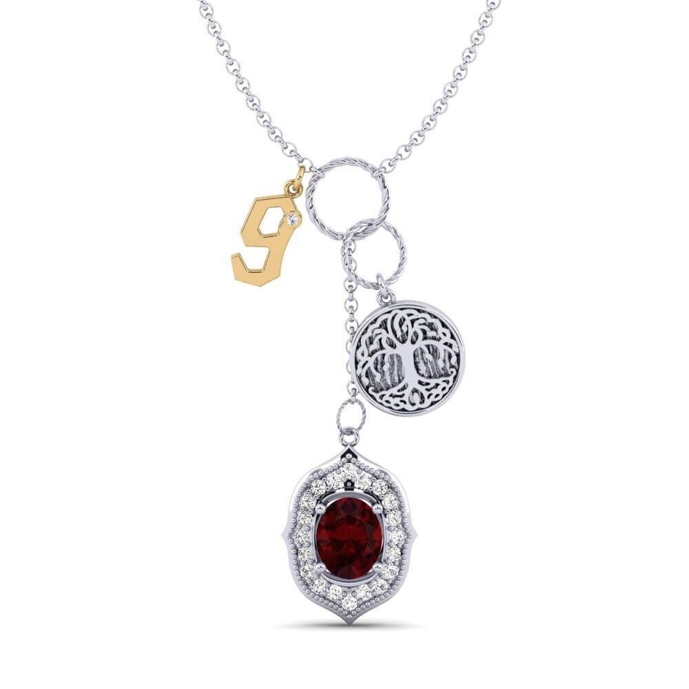 585 Weiß & Gelbgold Granat Damen halskette Daylla - G