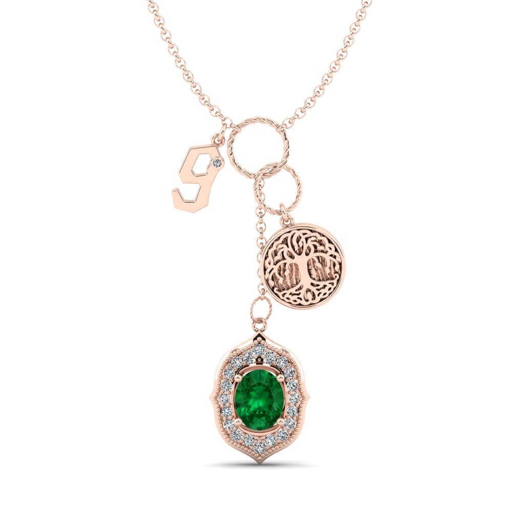 Rotgold 585 Smaragd (im Labor gezüchtet) Damen halskette Daylla - G