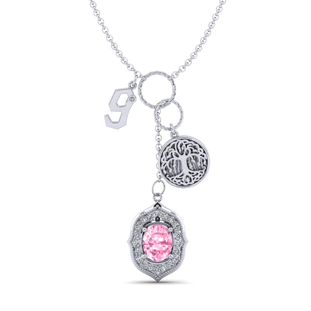 18k Oro Blanco Zafiro Rosado Collar de Mujer Daylla - G