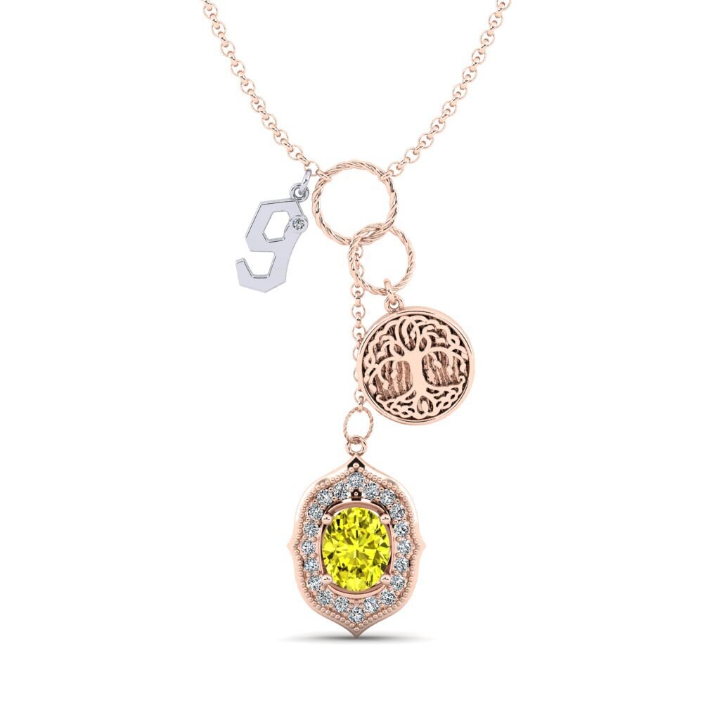 14k Oro Rosa & Blanco Diamante Amarillo Collar de Mujer Daylla - G
