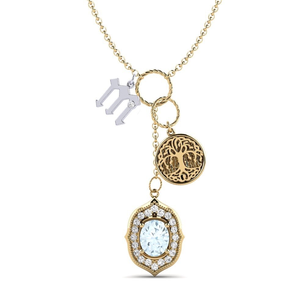 585 Gelb & Weißgold Aquamarin Damen halskette Daylla - M