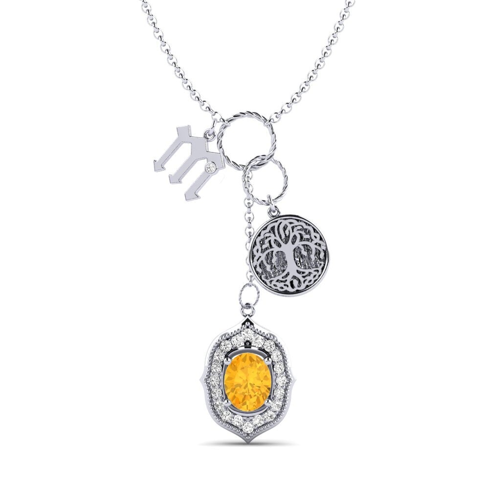 14k Oro Blanco Citrino Collar de Mujer Daylla - M