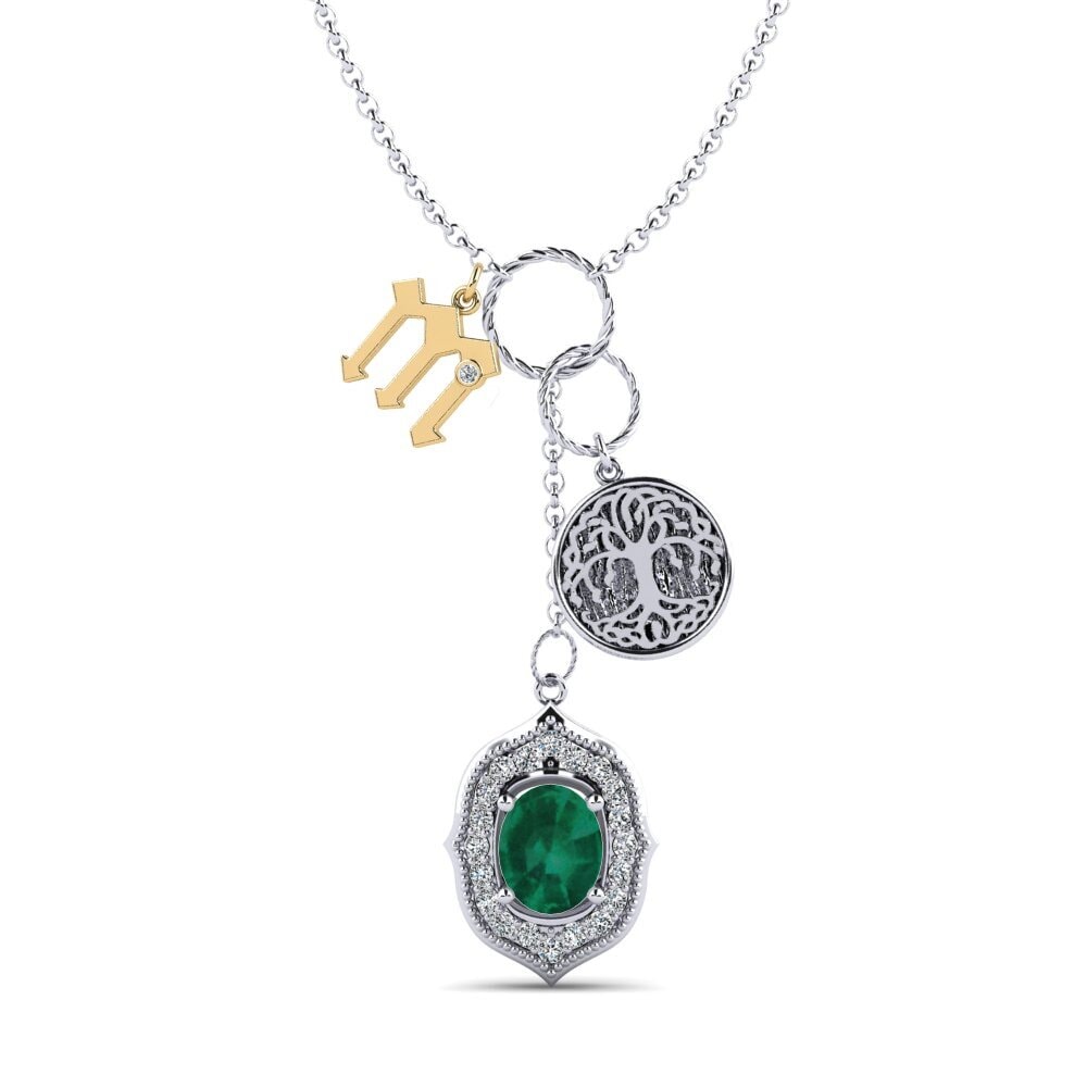 585 Weiß & Gelbgold Smaragd Damen halskette Daylla - M