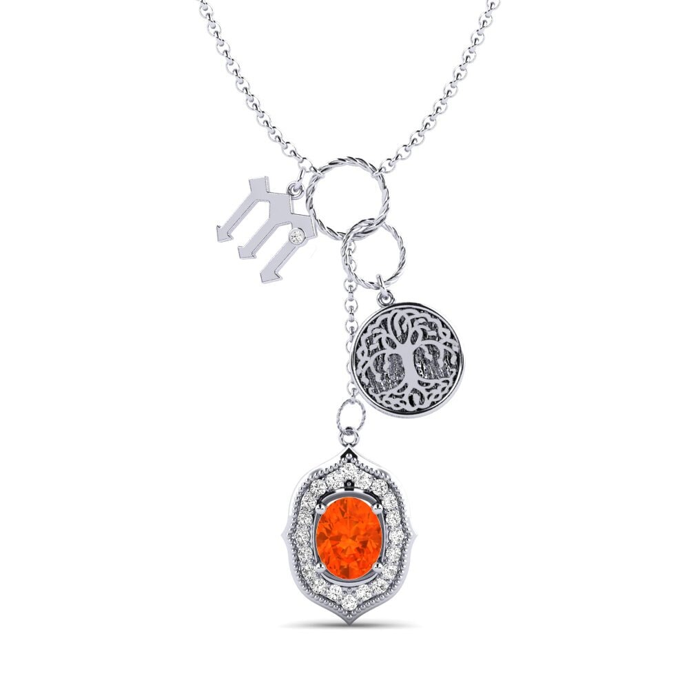 Weiß-Silber Feueropal Damen halskette Daylla - M