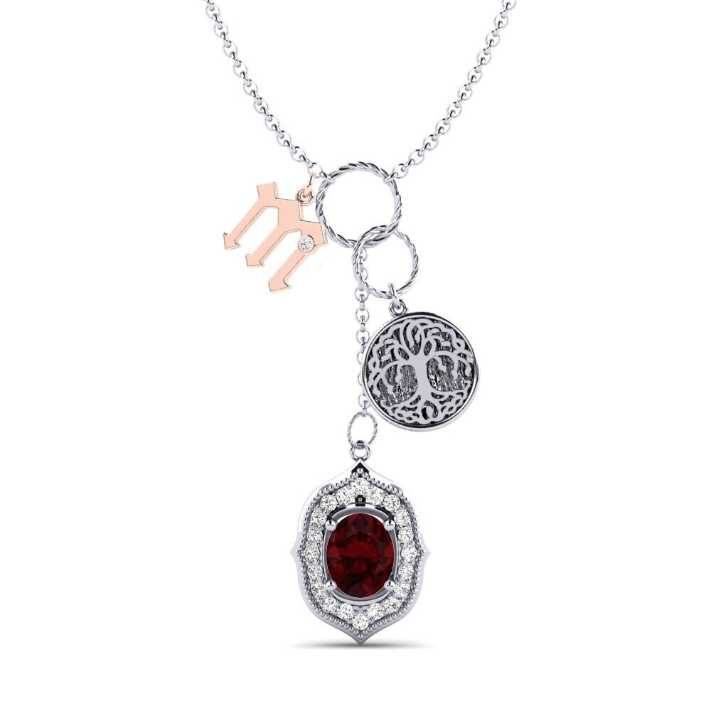 14k Oro Blanco & Rosa Granate Collar de Mujer Daylla - M