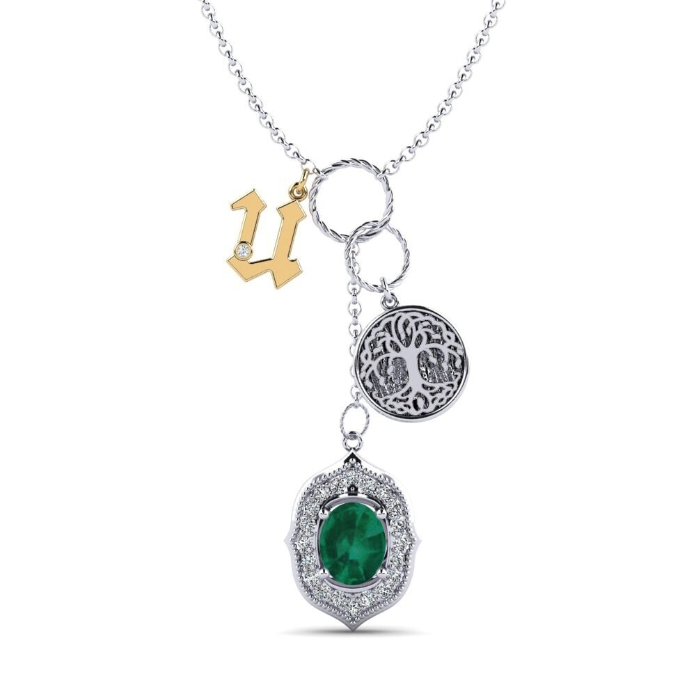 585 Weiß & Gelbgold Smaragd Damen halskette Daylla - U