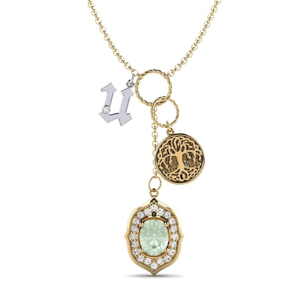14k Oro Amarillo & Blanco Amatista verde Collar de Mujer Daylla - U