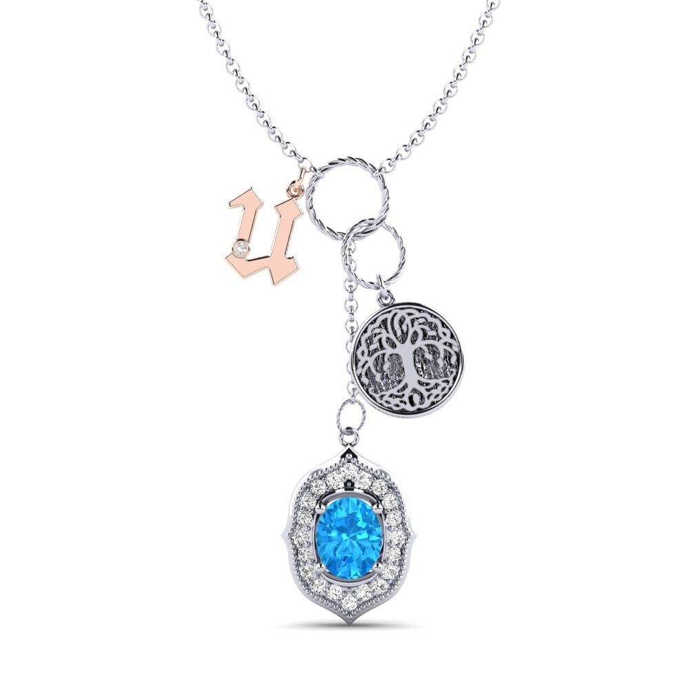 585 Weiß & Rotgold Blauer Topas Damen halskette Daylla - U