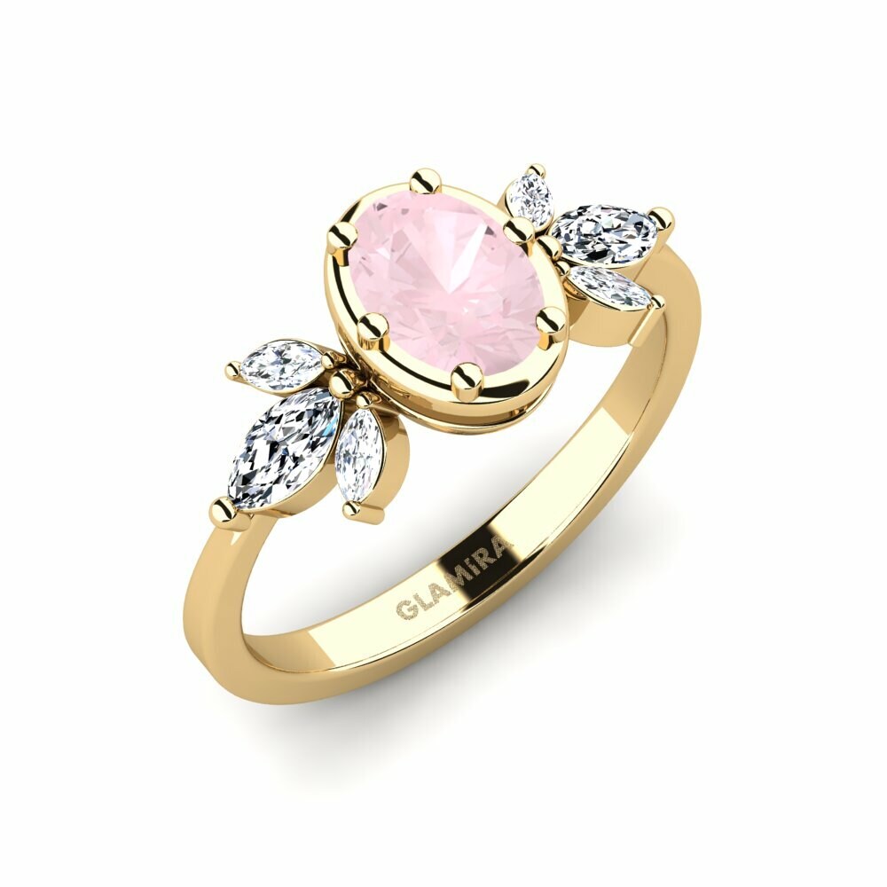 Or Jaune 18k Quartz Rose Bague Deasib