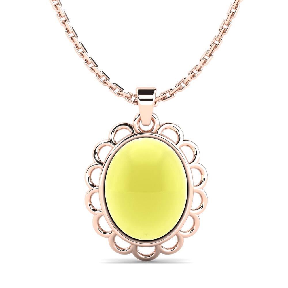 14k Oro Rosa Topacio Limón Cabujón Colgante de Mujer Debauche