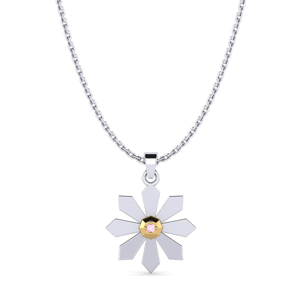 18k Oro Blanco & Amarillo Zafiro Rosado Colgante de Mujer Deboires