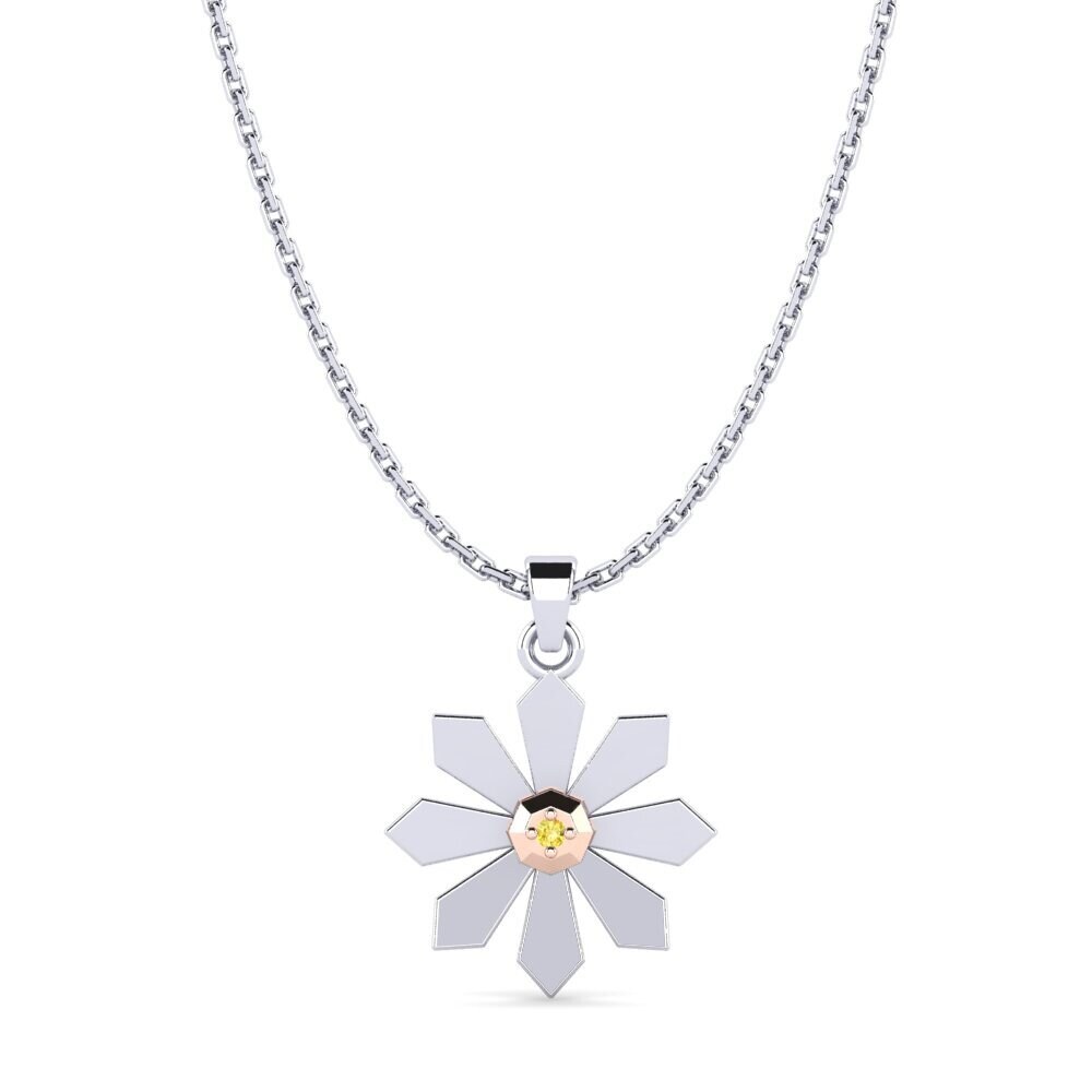 14k Oro Blanco & Rosa Zafiro amarillo Colgante de Mujer Deboires