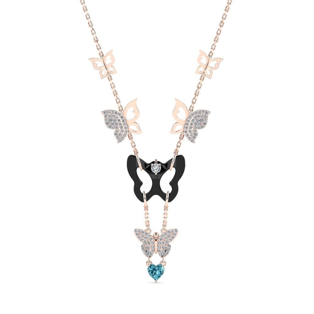 9ct Rose Gold Blue Zircon Women's Necklace Debruyn