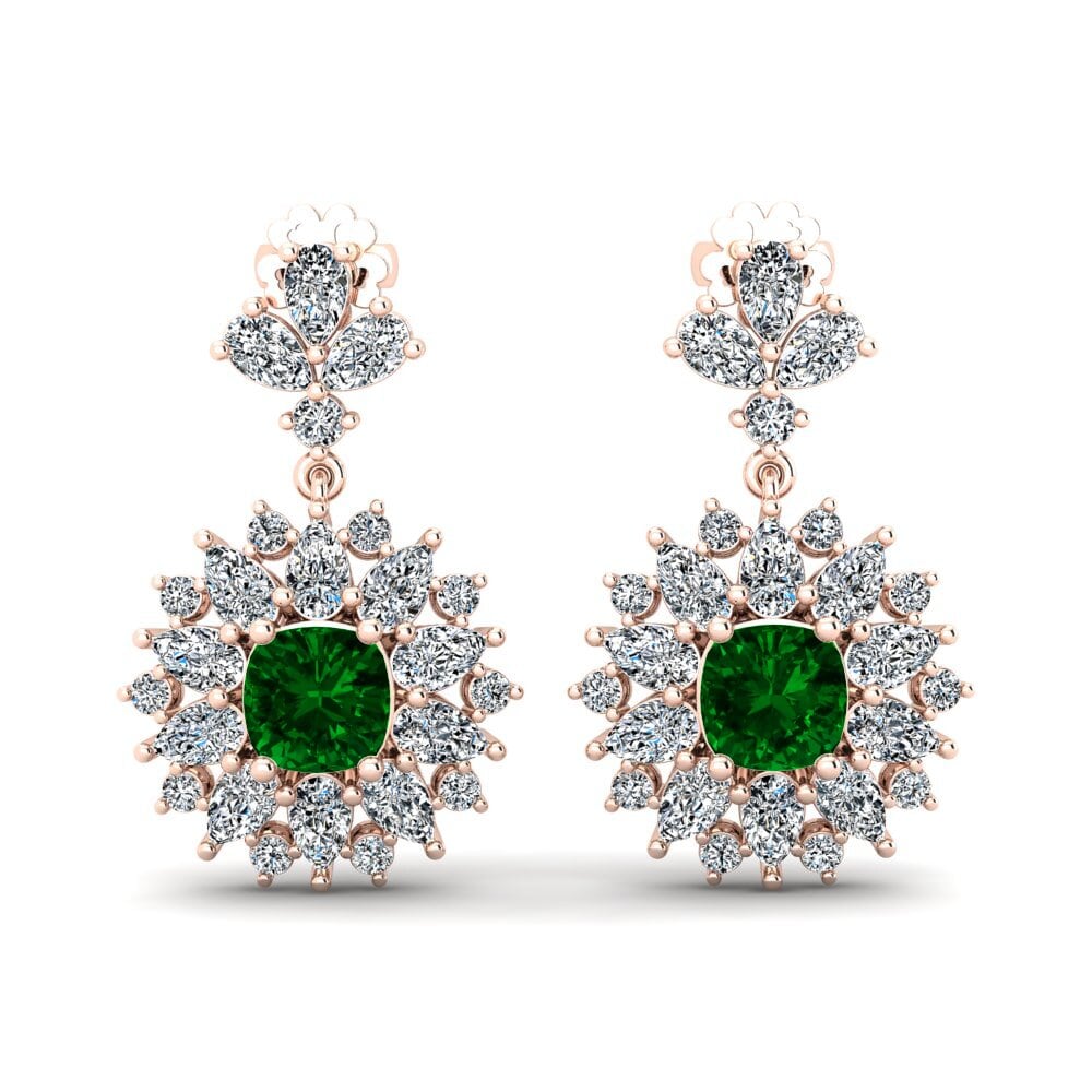 Pendientes 14k Oro Rosa Circonita Verde Premium