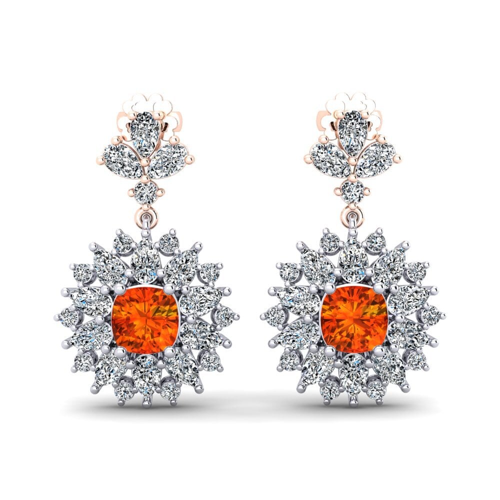 Premium Orange Sapphire 9K White & Rose Gold Diamond Earrings