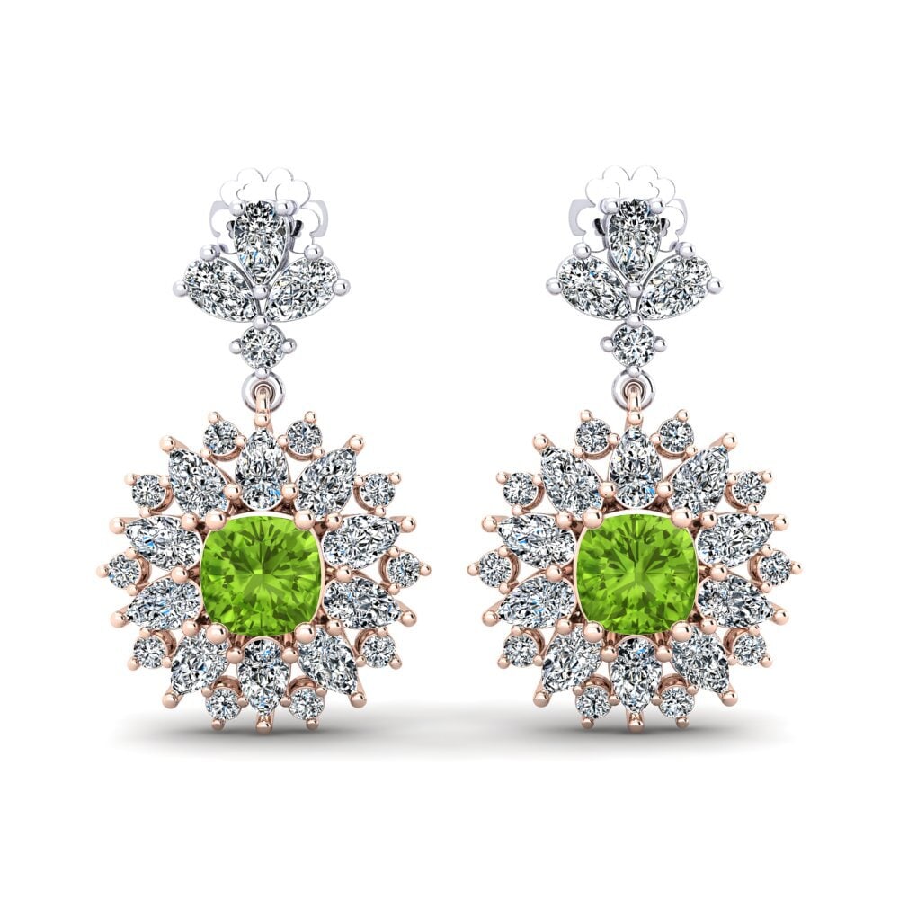 Pendientes 14k Oro Rosa & Blanco Peridoto Premium