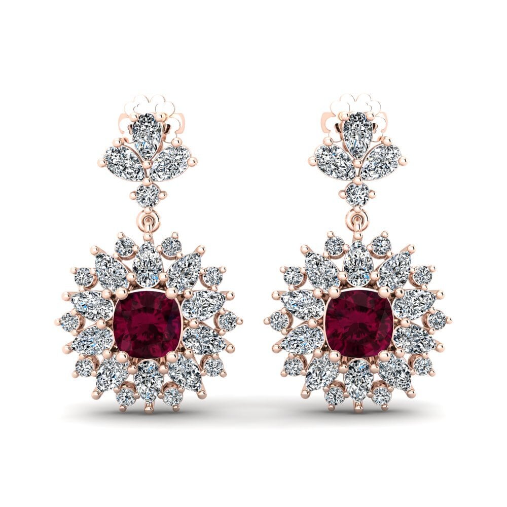 Pendientes 14k Oro Rosa Granate Rhodolite Premium