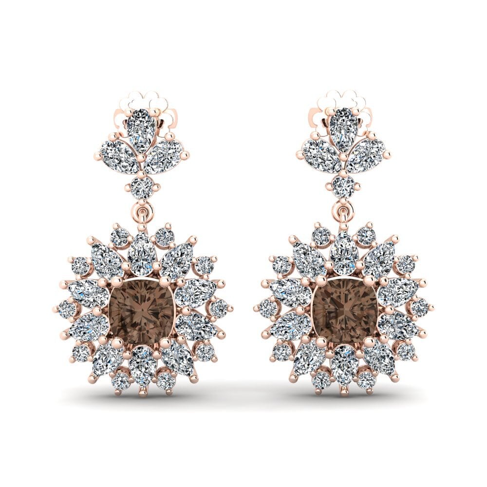 Pendientes 14k Oro Rosa Cuarzo humo Premium