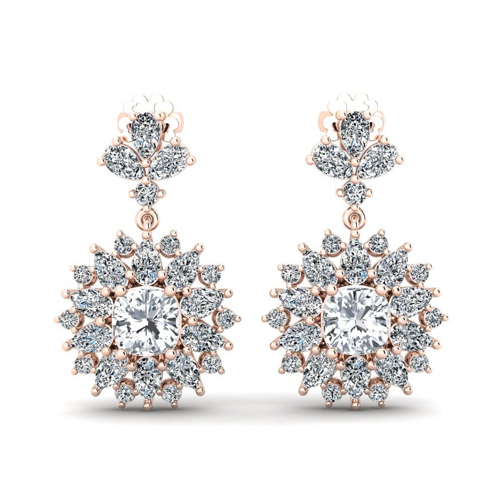 Pendientes 14k Oro Rosa Circón Blanco Premium