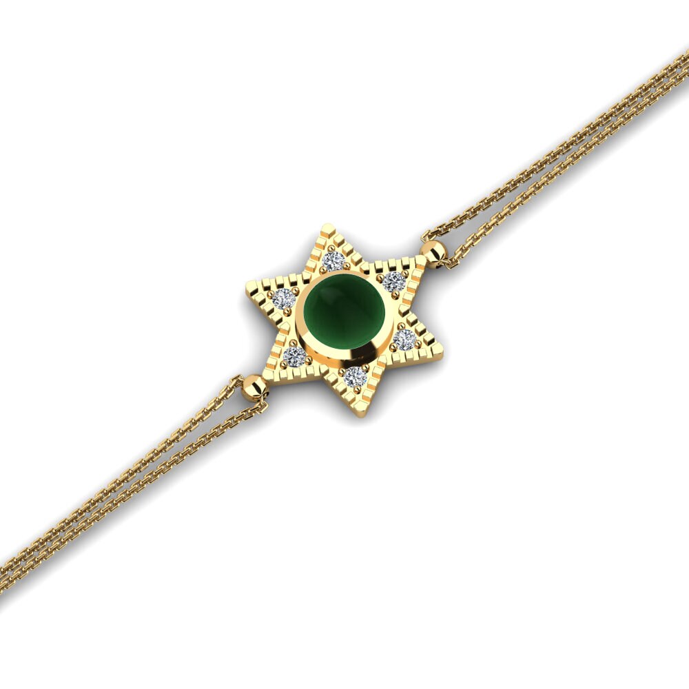 14k Oro Amarillo Esmeralda Cabujón Pulsera de Mujer Deena