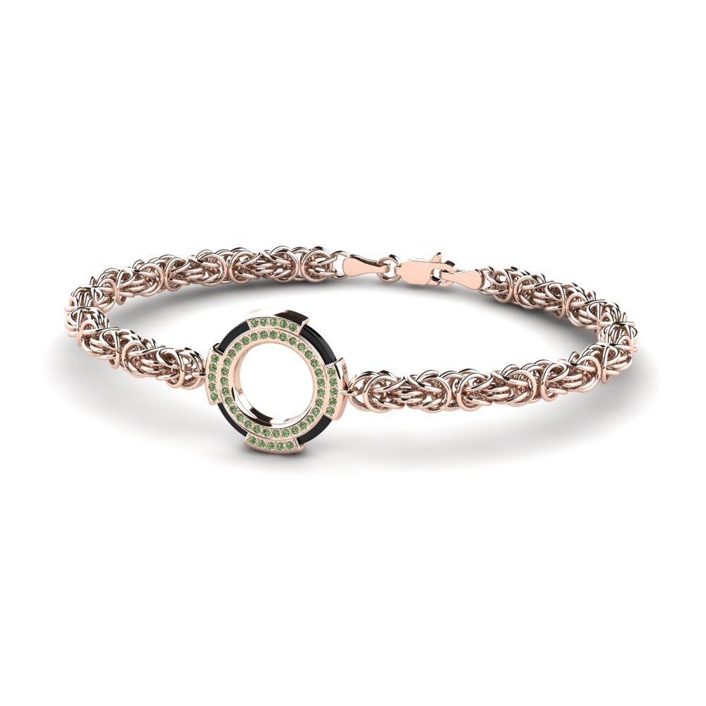 14ct Rose Gold Green Diamond Men's Bracelet Deforge
