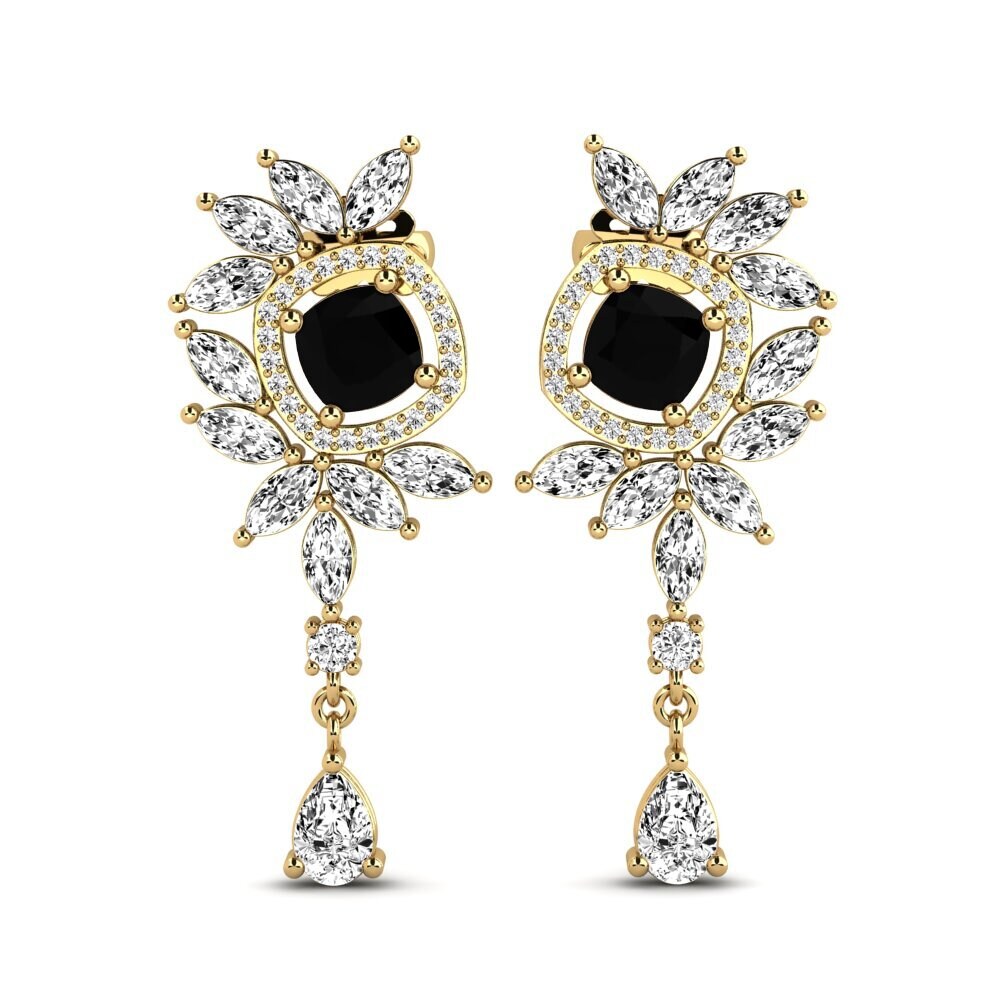 9K Yellow Gold Cushion Black Diamond Earring Dekalia