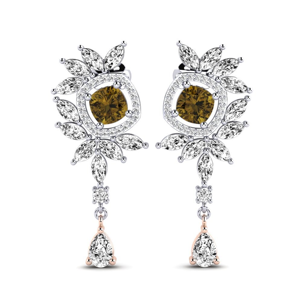 18K White & Rose Gold Cushion Brown Zircon Earring Dekalia