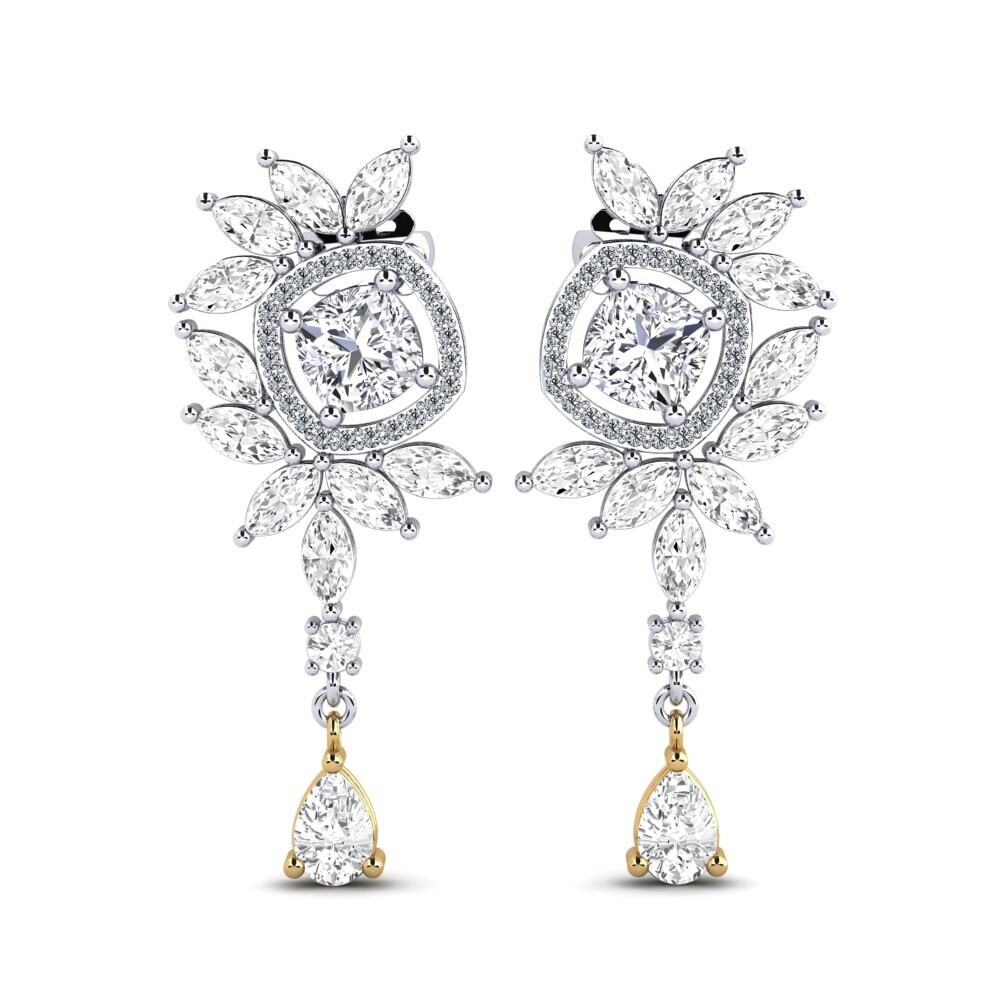 14K White & Yellow Gold Cushion Moissanite Earring Dekalia
